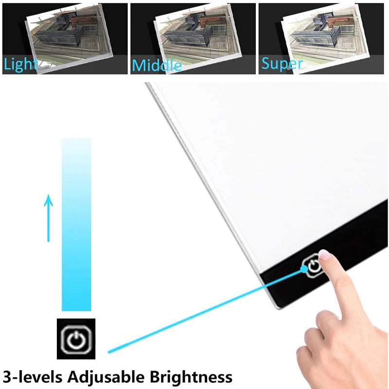 A3/A4/A5 Three Level Dimmable Led Light Pad Drawing Board Pad Tracing Light Box Eye Protection Easier for Diamond Painting