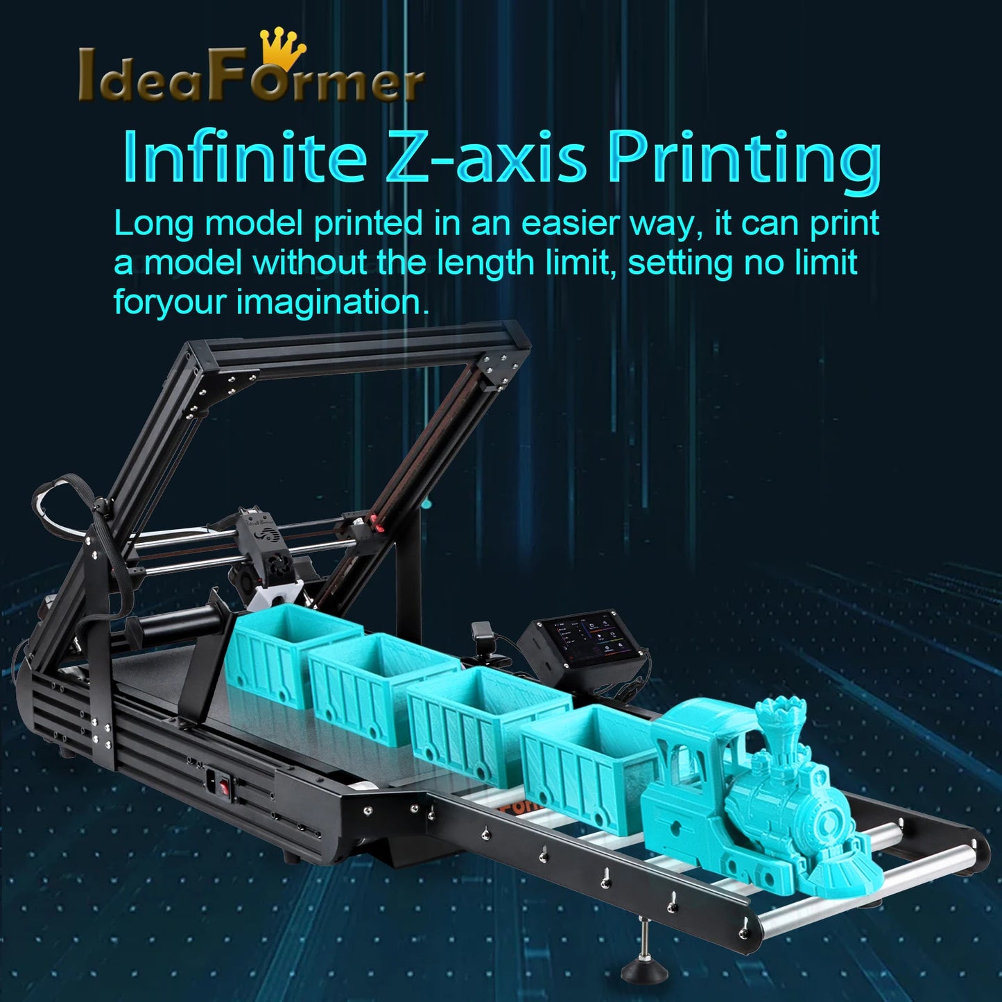 3D-Printer IdeaFormer IR3 V2 Infinite Z-Axis Steel Conveyor Belt 250×250×∞ mm With Extended Tray Klipper Firmware Auto Leveling