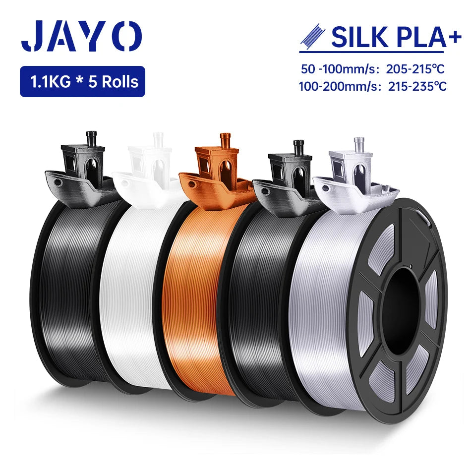 JAYO SILK PLA + Filament 1.75MM PLA 3D Filament 1.1KG for FDM 3D Printer  Neatly Wound Shiny 3D Printing Material 5Rolls