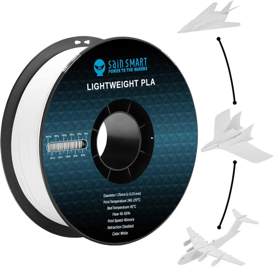 Lightweight 1.75mm LW-PLA 3D Printer Filament, Low-Density Foaming for RC Planes & Cosplay, White