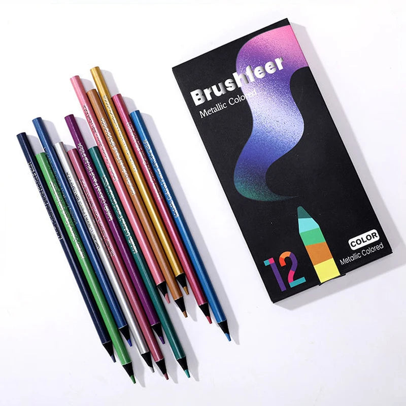 12 Colors Professional Metallic Colored Pencils Drawing Sketching Set Coloring Color Pencils Art Supplies for Artist