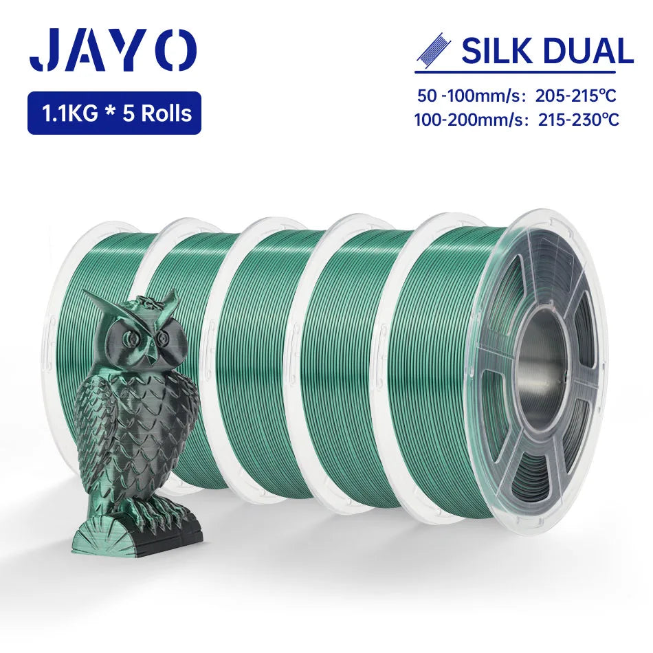JAYO SILK PLA + Filament 1.75MM PLA 3D Filament 1.1KG for FDM 3D Printer  Neatly Wound Shiny 3D Printing Material 5Rolls