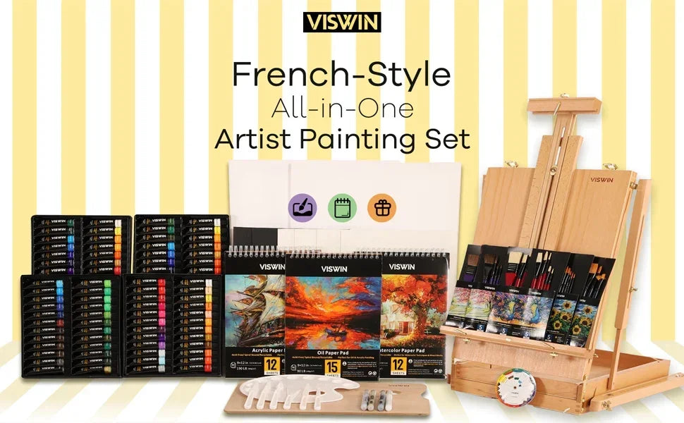 All-in-One Artist Painting Set, 147 Pcs Professional Painting Kit with French Easel, 96 Oil, Watercolor & Acrylic Paint Set