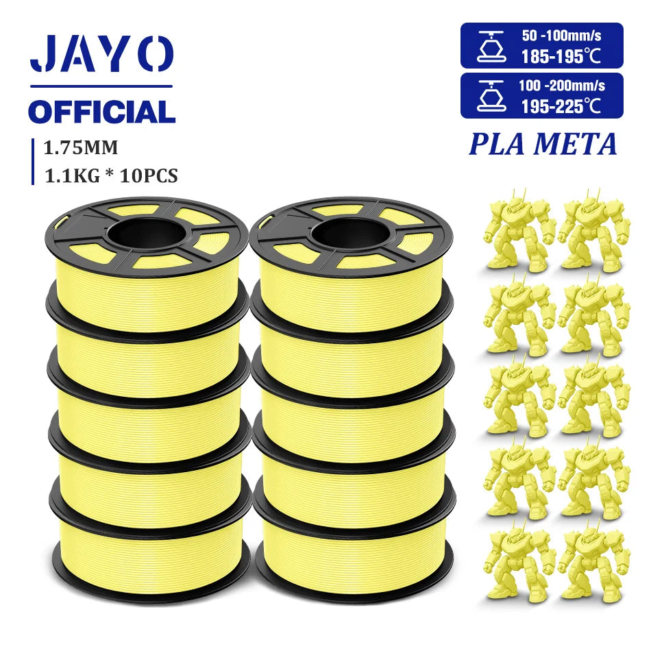 JAYO PLA Meta 3D Printer Filament 1.75mm High Flow PLA 3D Filament 1.1KG*10Rolls Neatly Wound 3D Printing Filament Fit Most FDM