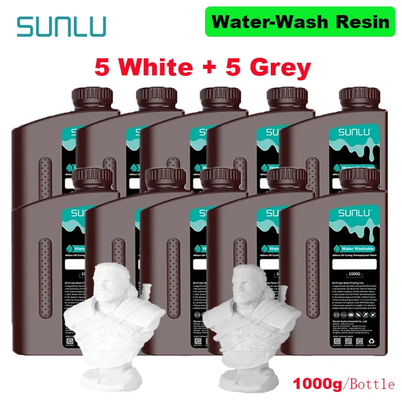SUNLU 10KG Water Washable / Water Washable ABS Resin 1000G/Bottle 405nm Rapid UV-Curing Photopolymer Resin For LCD 3D Print