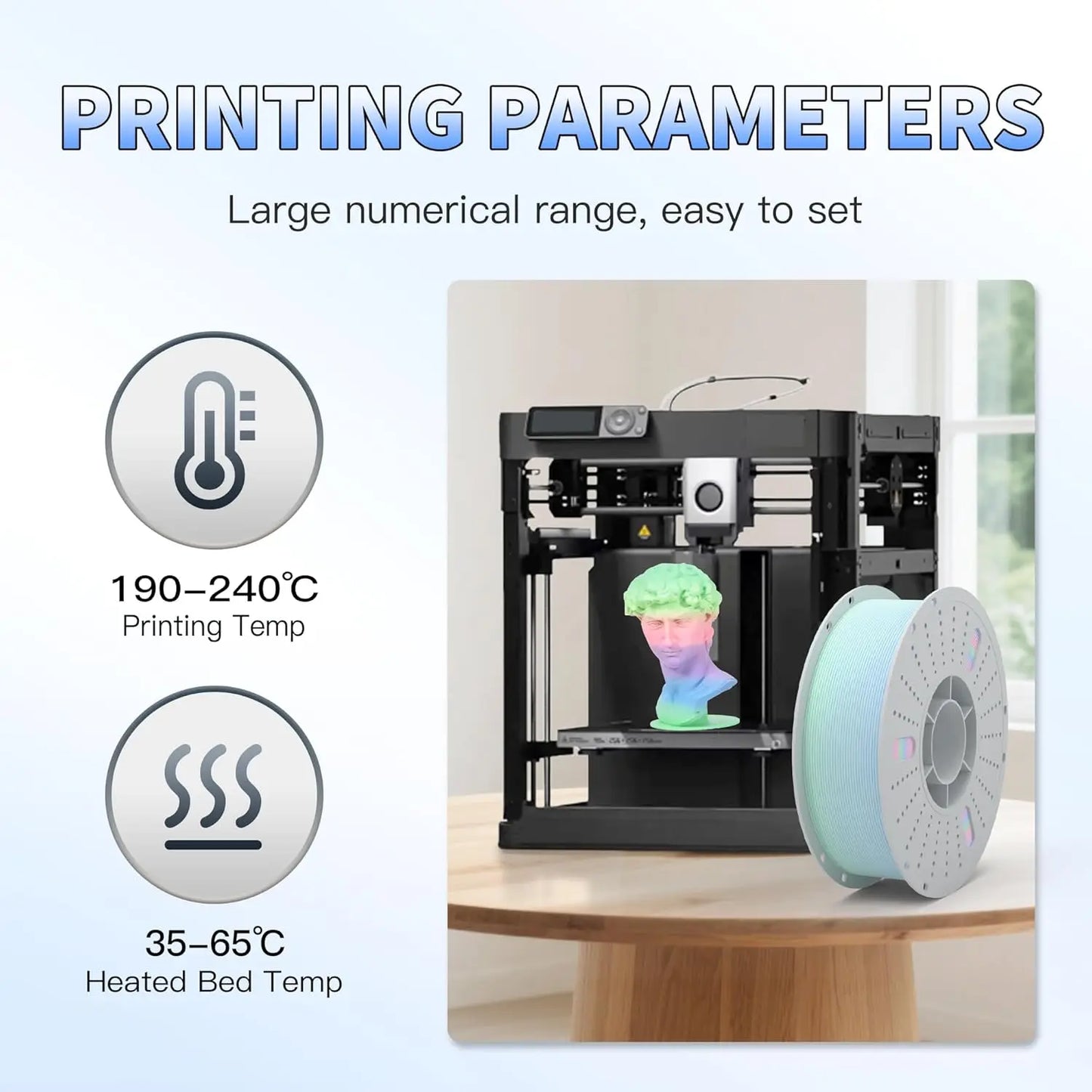 Matte Rainbow PLA 3D Printer Filament 1.75mm Multi-Color Changing Gradient for Smooth Printing