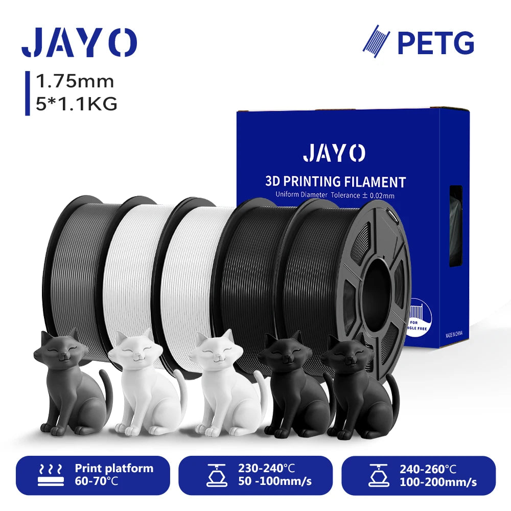 JAYO 3D PETG/PETG Clear 3D Printer Filament 1.75 ±0.02mm 5 /10Rolls High Toughness Neatly Wound Filament Fit Most FDM Printer