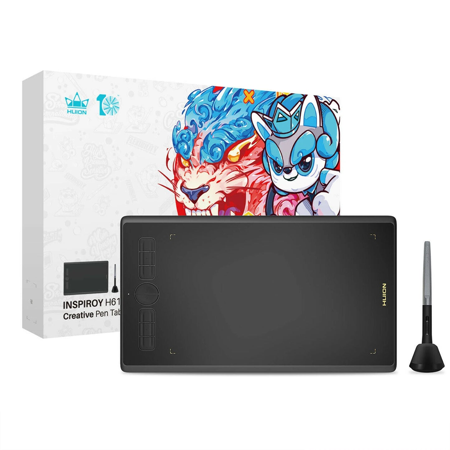 HUION H610X Graphics Tablet 10x6.25 Inch Digital Tablets Pen Tablets Compatible with Mac Windows PC Linux(Ubuntu) Android Phone