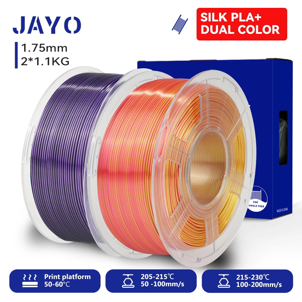 JAYO 3D SILK PLA+ Printer Filament 1.75mm+/-0.02mm  2Rolls SILK 3D Printer Filament Neatly Wound & No bubbles PLA for 3D Printer