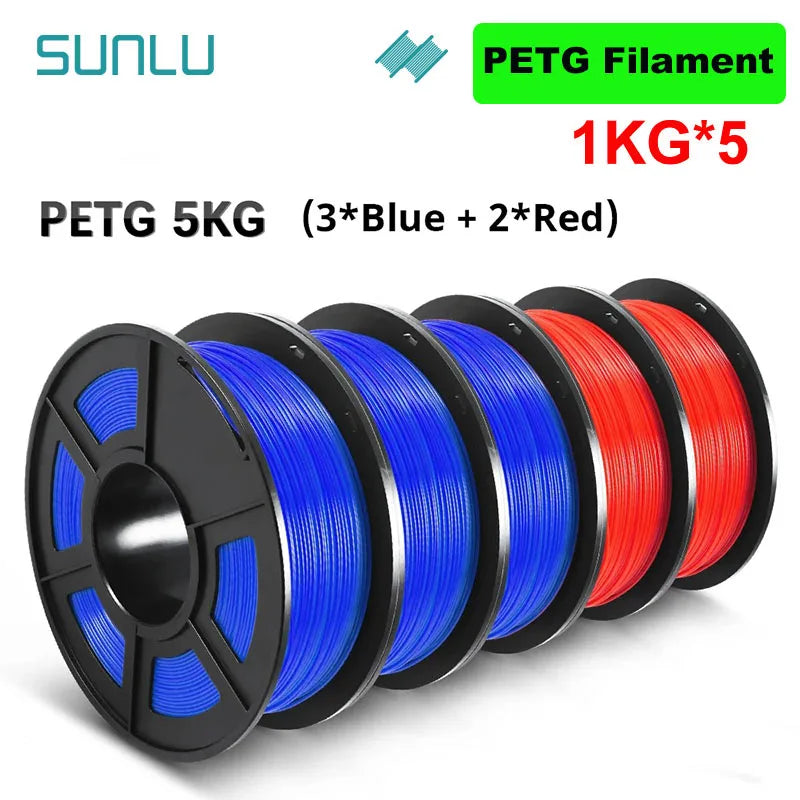 SUNLU 5KG 3D Filament PLA/PLA PLUS/PETG/ABS Filamnet 1.75mm 5Roll 1KG Neatly Wound 3D Printer Filament for 3D Printer