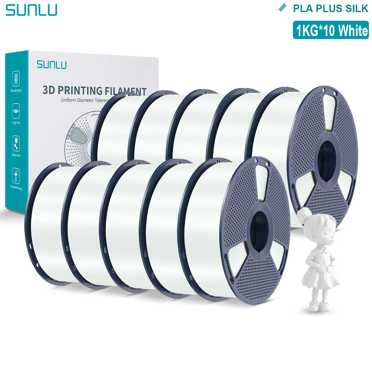 SUNLU Pla Plus Silk 3D Filament 1.75mm Smooth Surface Multicolor PLA+ Shiny Silk Filament for Most FDM 3D Printer 10KG
