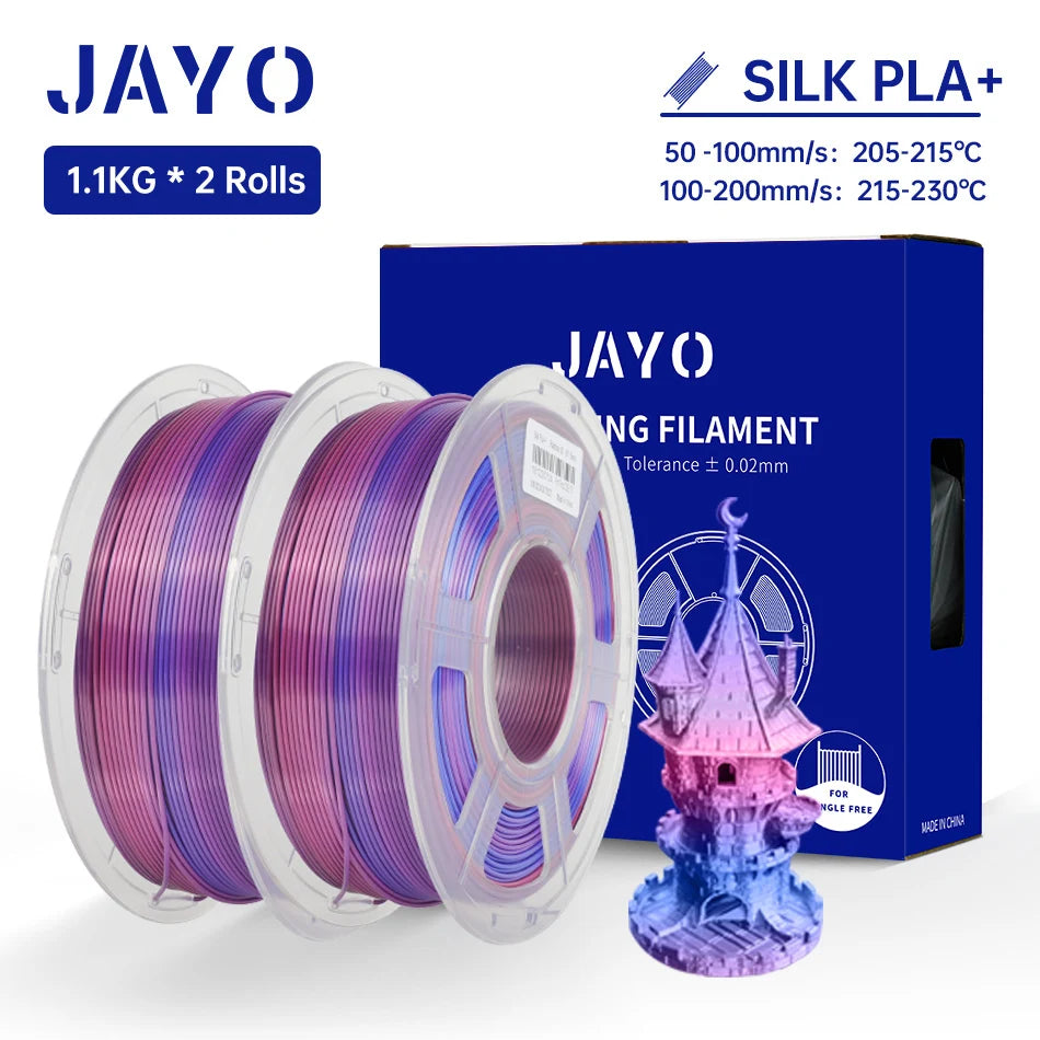 JAYO Silk PLA+ Rainbow 3D Filament 1.75mm SILK PLA plus Dual & Triple Color 3D Printer Filament Neatly Wound 1.1kg 2Rolls/set
