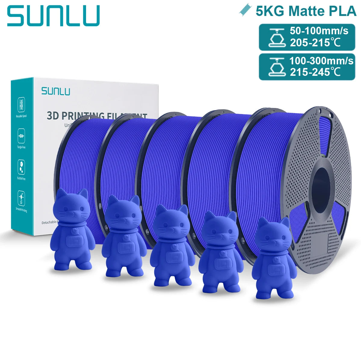 SUNLU Matte PLA 3D Filament 1.75mm Neatly Wound Easy to Use Colorful PLA Matte Surface for Most FDM Printer 3D Printing Material