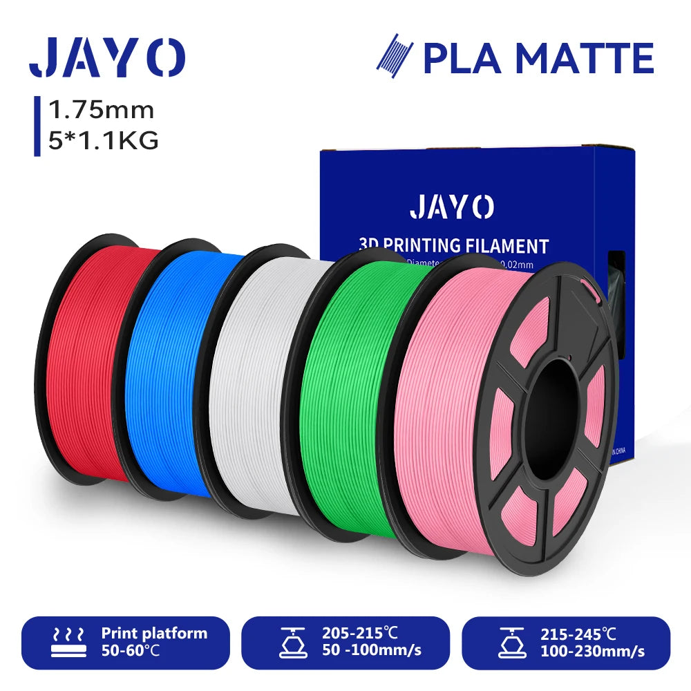 JAYO PLA Matte 3D Printer Filament 1.75mm+/-0.02mm 5/10Rolls 100% No Bubble Non-toxic3D Printing Materials for 3D Printer& Pen