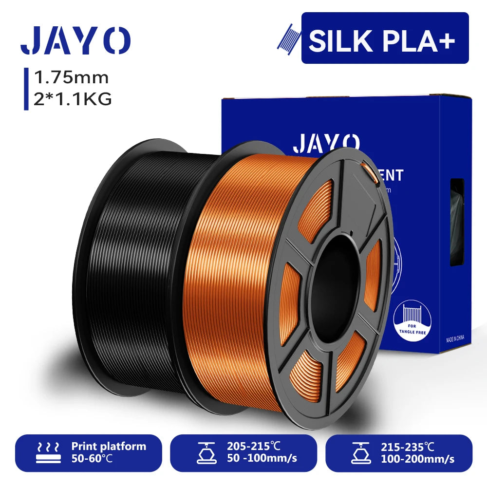 JAYO 3D SILK PLA+ Printer Filament 1.75mm+/-0.02mm  2Rolls SILK 3D Printer Filament Neatly Wound & No bubbles PLA for 3D Printer