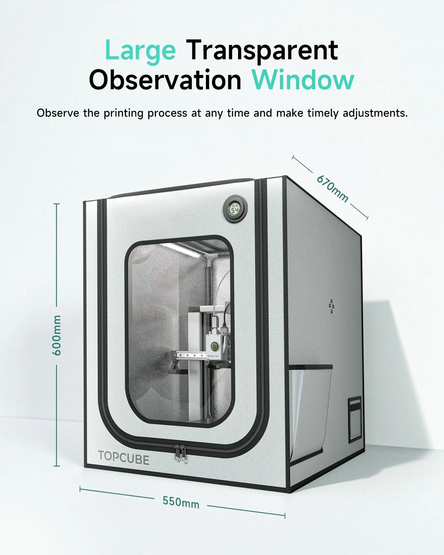 YOOPAI 3D printer Enclosure For Bambu lab A1/A1 mini 3D printer House Cover with LED light Constant Temperature Fireproof  large