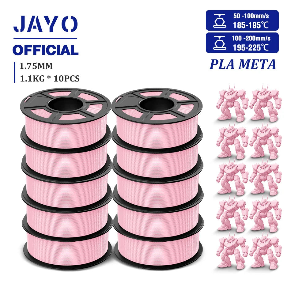JAYO PLA Meta 3D Printer Filament 1.75mm High Flow PLA 3D Filament 1.1KG*10Rolls Neatly Wound 3D Printing Filament Fit Most FDM