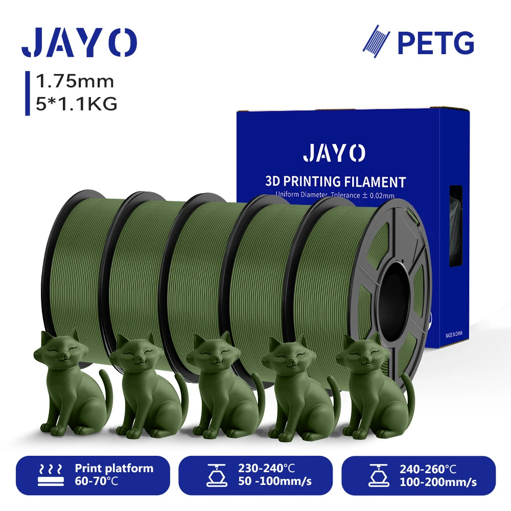 JAYO 3D PETG/PETG Clear 3D Printer Filament 1.75 ±0.02mm 5 /10Rolls High Toughness Neatly Wound Filament Fit Most FDM Printer