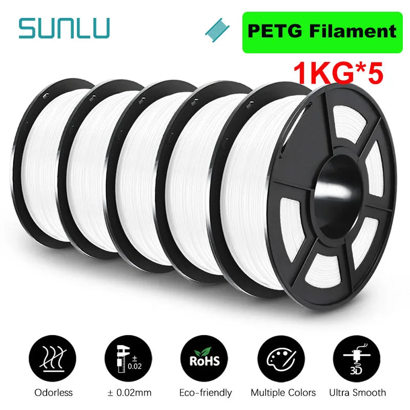 SUNLU 5KG 3D Filament PLA/PLA PLUS/PETG/ABS Filamnet 1.75mm 5Roll 1KG Neatly Wound 3D Printer Filament for 3D Printer
