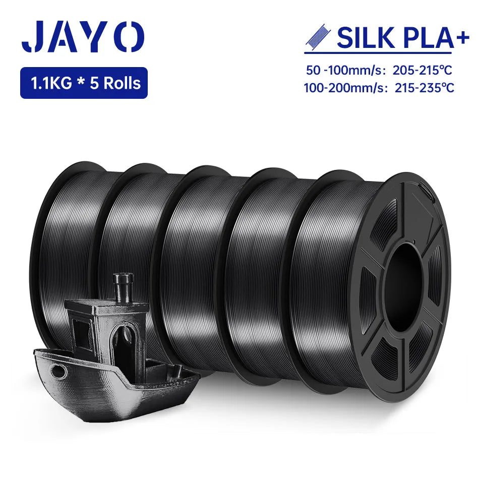 JAYO SILK PLA + Filament 1.75MM PLA 3D Filament 1.1KG for FDM 3D Printer  Neatly Wound Shiny 3D Printing Material 5Rolls