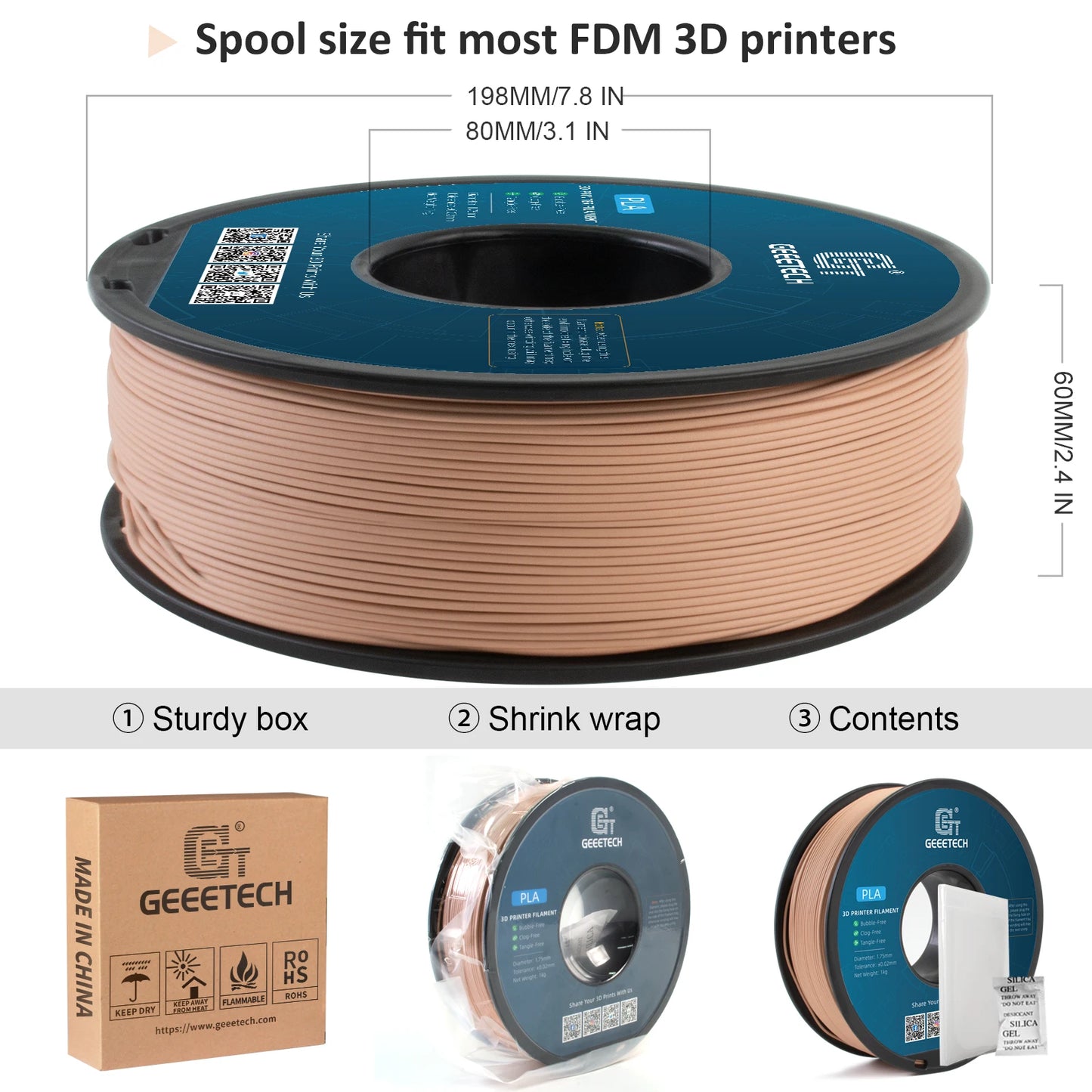 GEEETECH 10Kg 3d Matte PLA Filament 1.75mm Spool Wire For 3D Printer Material,Safety, Vacuum packaging