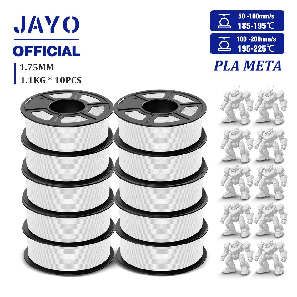 JAYO PLA Meta 3D Printer Filament 1.75mm High Flow PLA 3D Filament 1.1KG*10Rolls Neatly Wound 3D Printing Filament Fit Most FDM