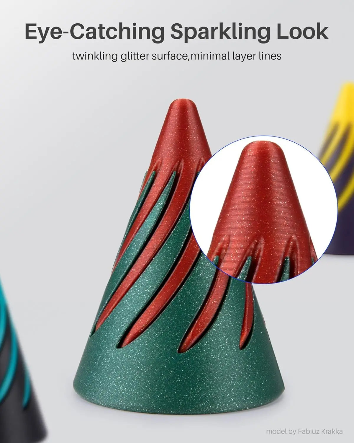 Sparkle PLA Filament 1.75mm 4KG Bundle, Glitter Twinkling 3D Printer Filament with Dimensional Accuracy +/-0.02mm