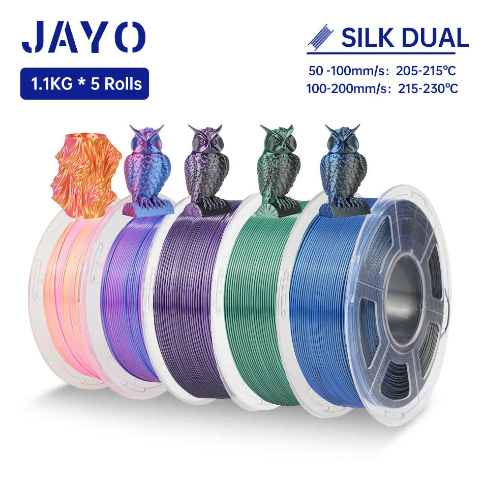 JAYO SILK PLA + Filament 1.75MM PLA 3D Filament 1.1KG for FDM 3D Printer  Neatly Wound Shiny 3D Printing Material 5Rolls