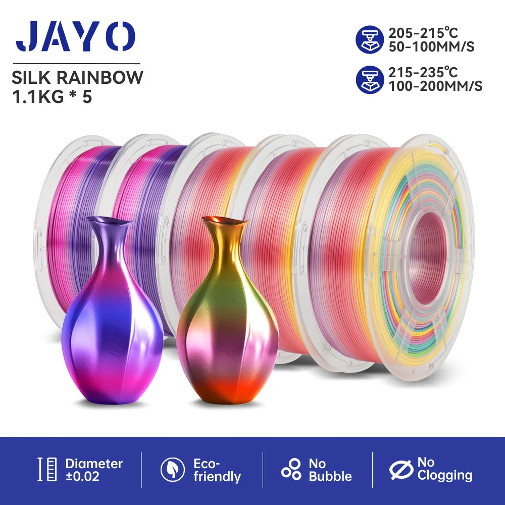 JAYO PLA/ABS/PETG/TPU/PLA PLUS/PLAMeta/ 3D Filament 1.75mm 5Rolls 2.5KG/5.5KG100% No Bubble FDM 3D Printer Materials DIY Gift