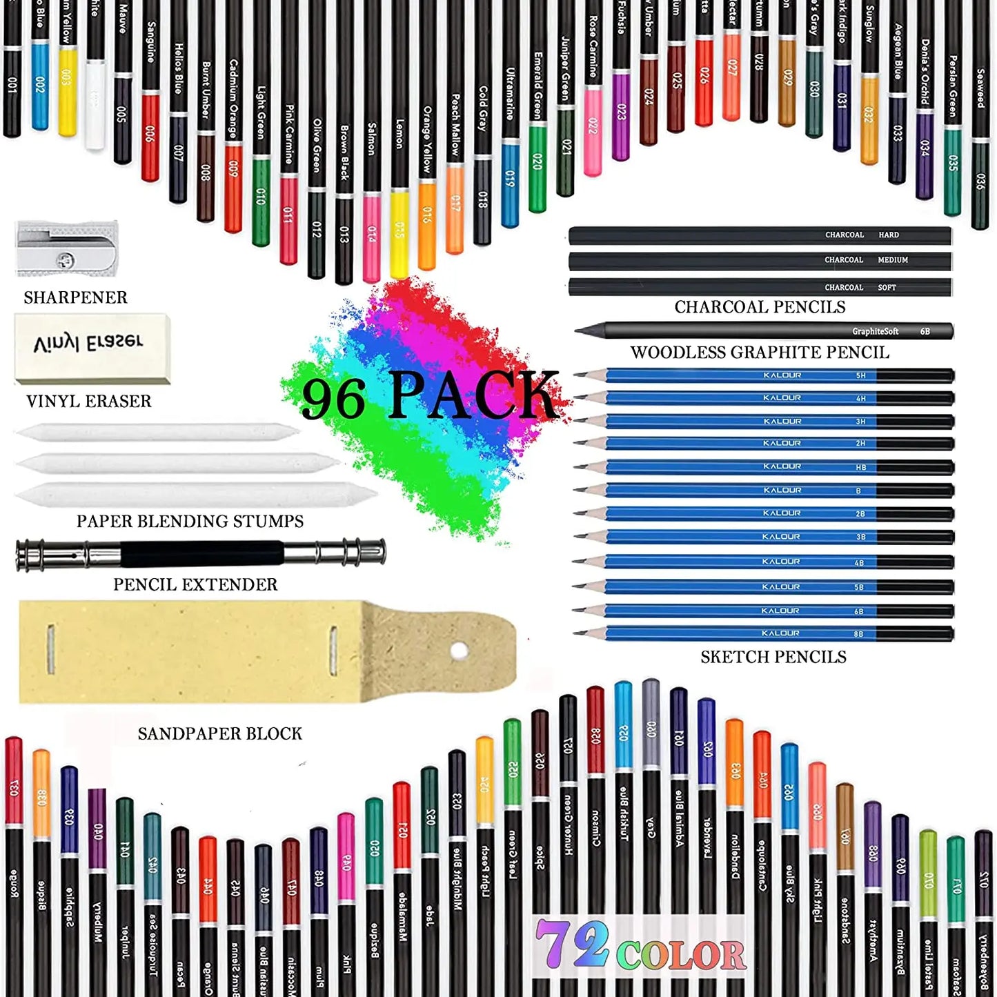 96 Pcs Premium Drawing Pencil Set, including 72 Colored Pencils and 24 Sketch Kit, Art Pencil Kit in Zippered Travel Case