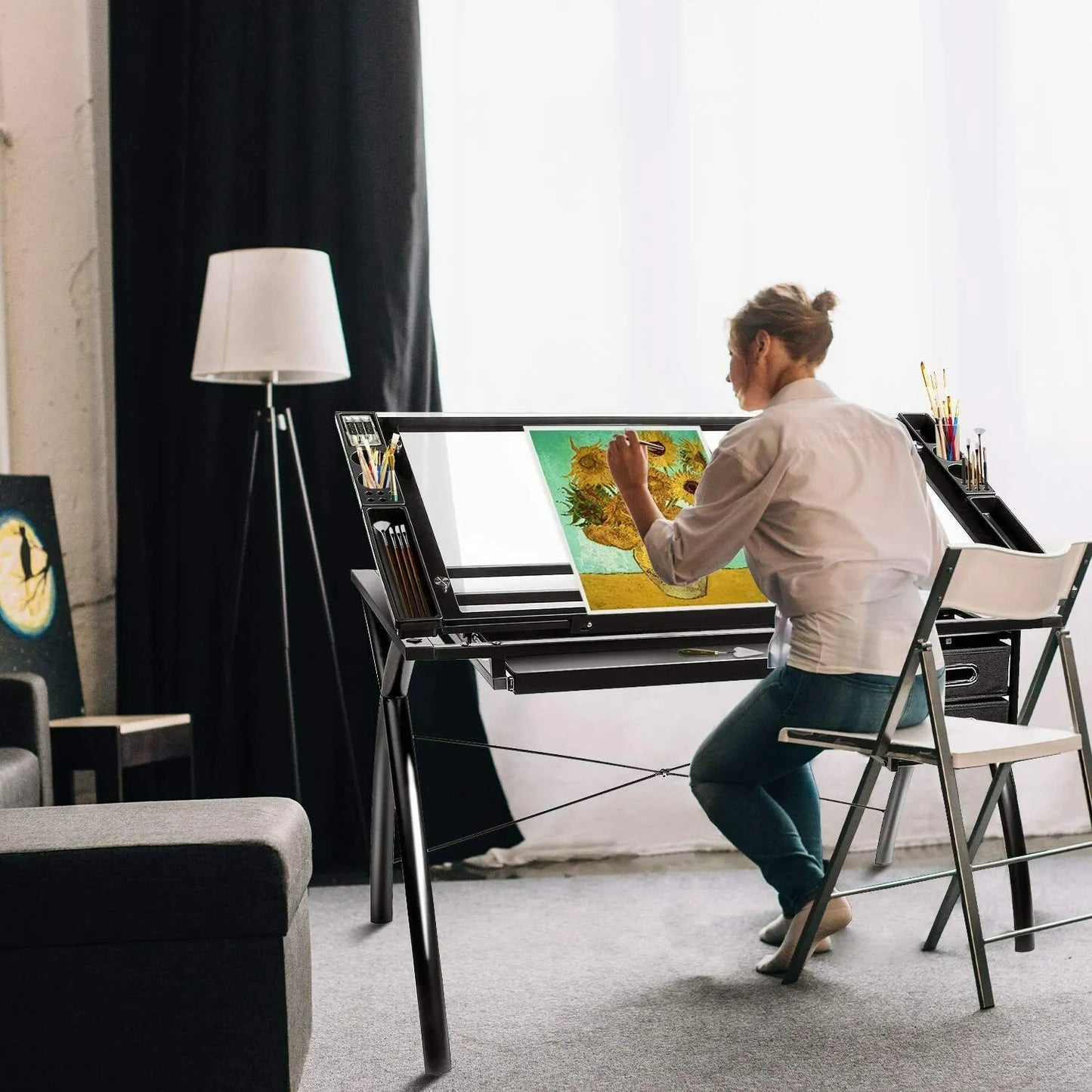 Adjustable Drafting Glass Tabletop, Perfect for Artwork and Design