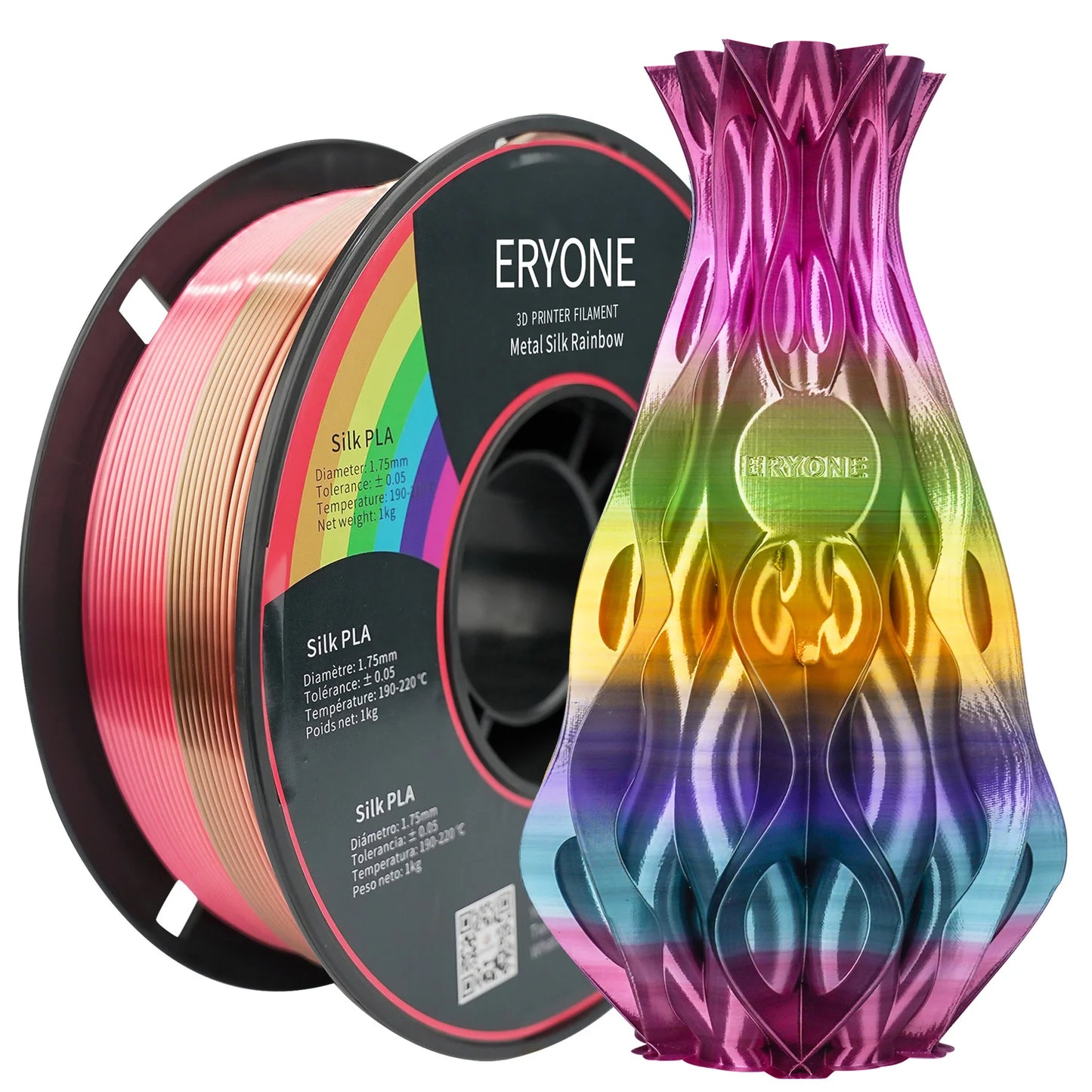 Eryone New Rainbow PLA Filament Multicolor Perfect Spooled 1.75mm 1KG Texture For 3d Printer High Quality