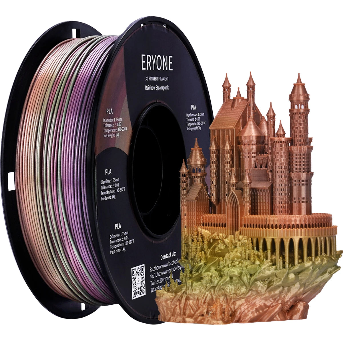 Eryone New Rainbow PLA Filament Multicolor Perfect Spooled 1.75mm 1KG Texture For 3d Printer High Quality