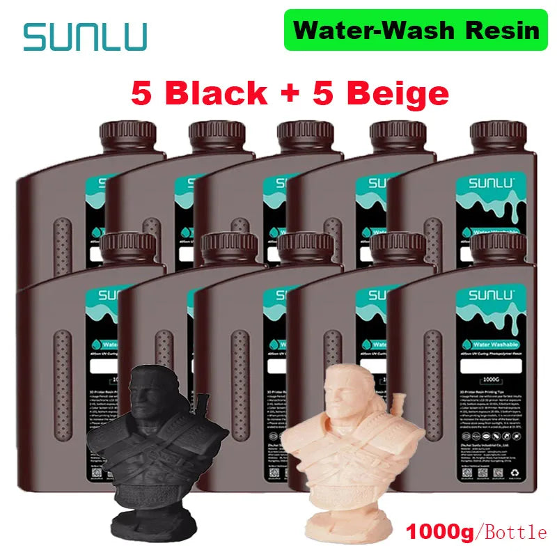 SUNLU 10KG Water Washable / Water Washable ABS Resin 1000G/Bottle 405nm Rapid UV-Curing Photopolymer Resin For LCD 3D Print