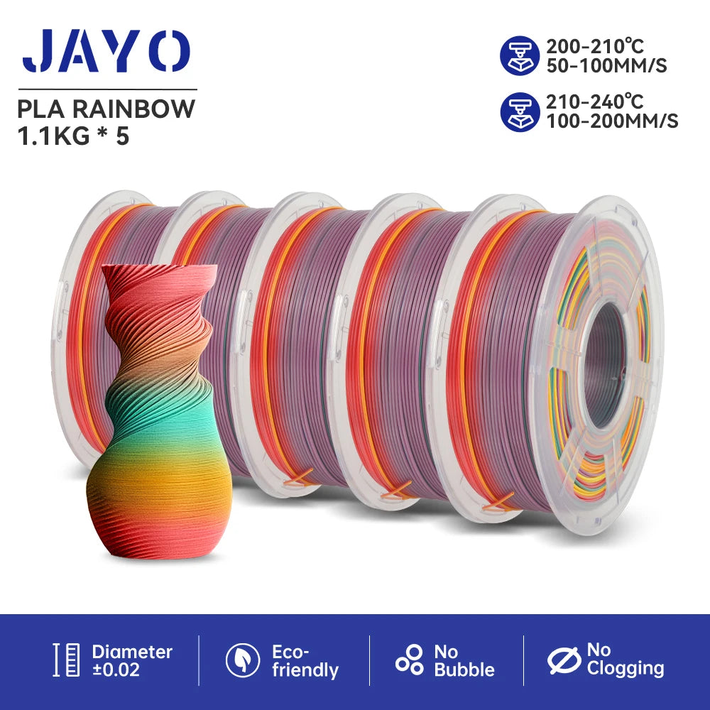 JAYO PLA/ABS/PETG/TPU/PLA PLUS/PLAMeta/ 3D Filament 1.75mm 5Rolls 2.5KG/5.5KG100% No Bubble FDM 3D Printer Materials DIY Gift