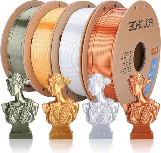 Silk PLA 3D Printer Filament 1.75mm, Shiny Metallic Finish, 1kg*4 Spools, High Accuracy +/-0.03mm