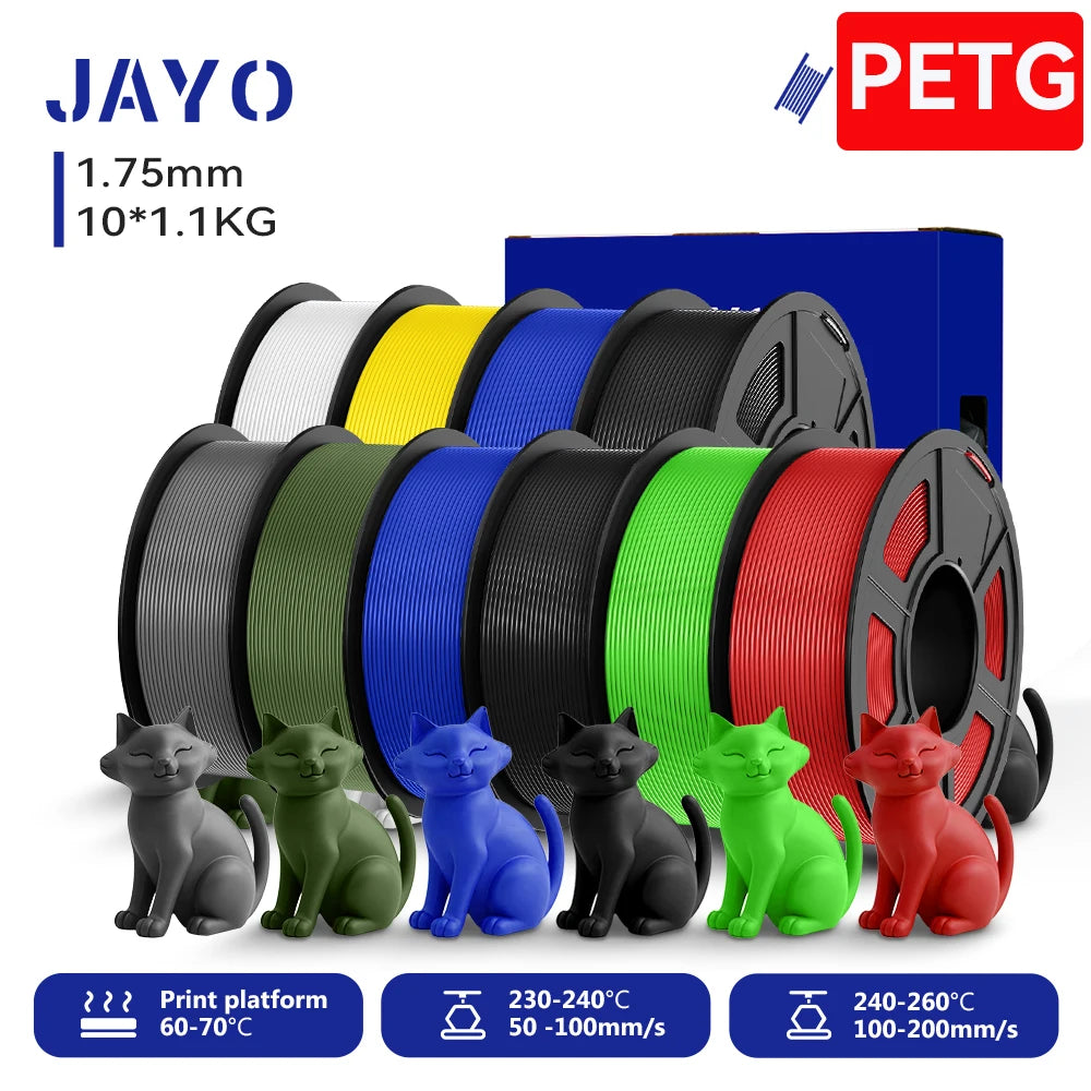 JAYO 3D PETG/PETG Clear 3D Printer Filament 1.75 ±0.02mm 5 /10Rolls High Toughness Neatly Wound Filament Fit Most FDM Printer