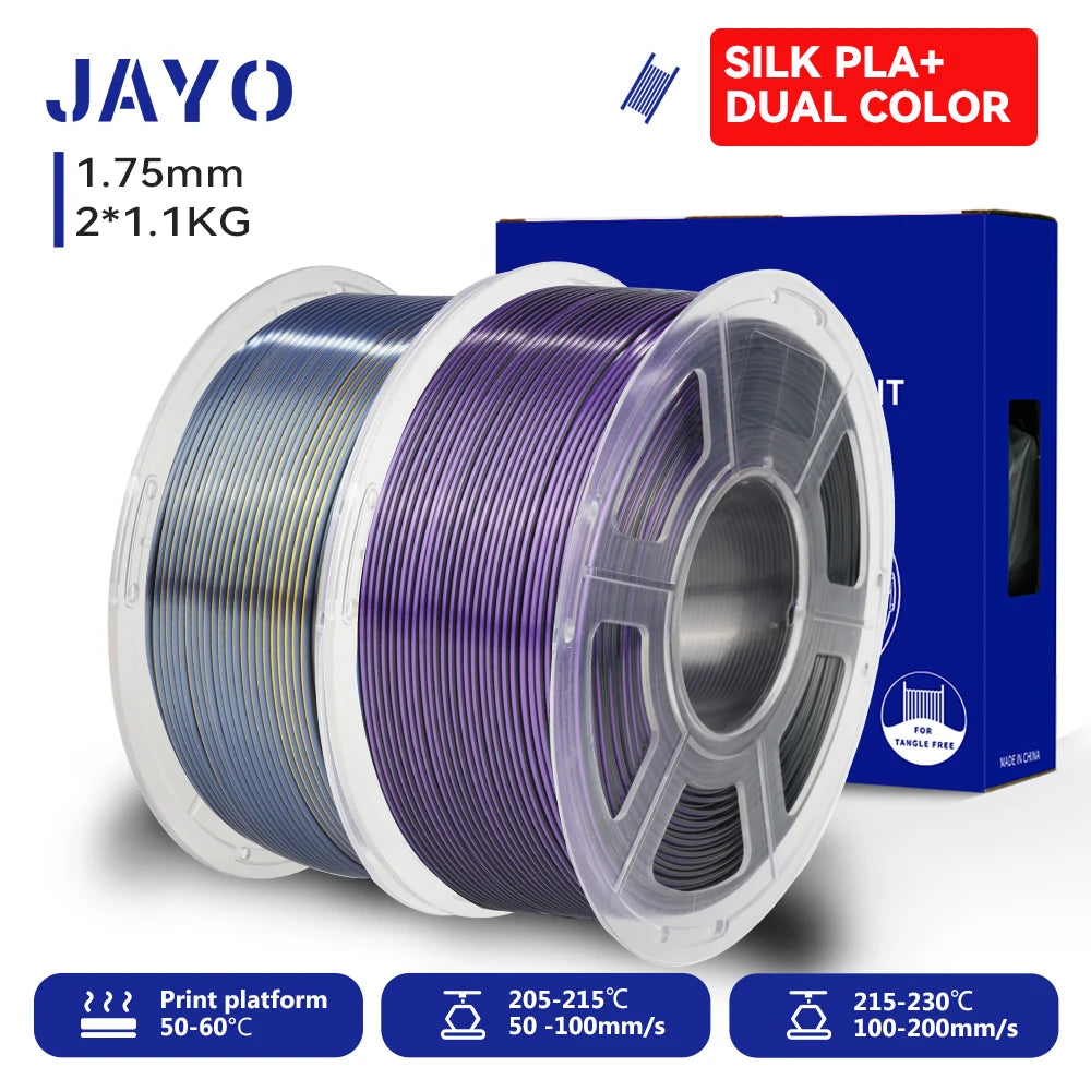 JAYO 3D SILK PLA+ Printer Filament 1.75mm+/-0.02mm  2Rolls SILK 3D Printer Filament Neatly Wound & No bubbles PLA for 3D Printer