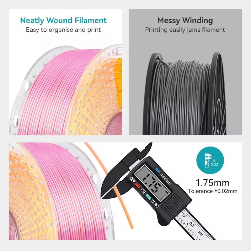 SUNLU 1KG SILK /Dual / Triple /Four Color 3D Printer Filament 1.75mm 1000g Spool (2.2lbs) Neatly Filament Fit Most FDM Printer