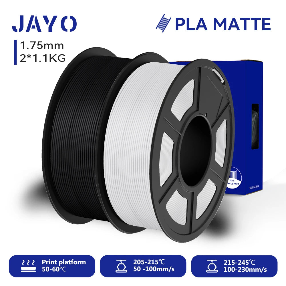 JAYO 2Rolls 3D PLA Matte /Dual Color Matte PLA Printer Filament 1.75mm Neatly Wound & Matte Finish Print with 99% FDM 3D Printer