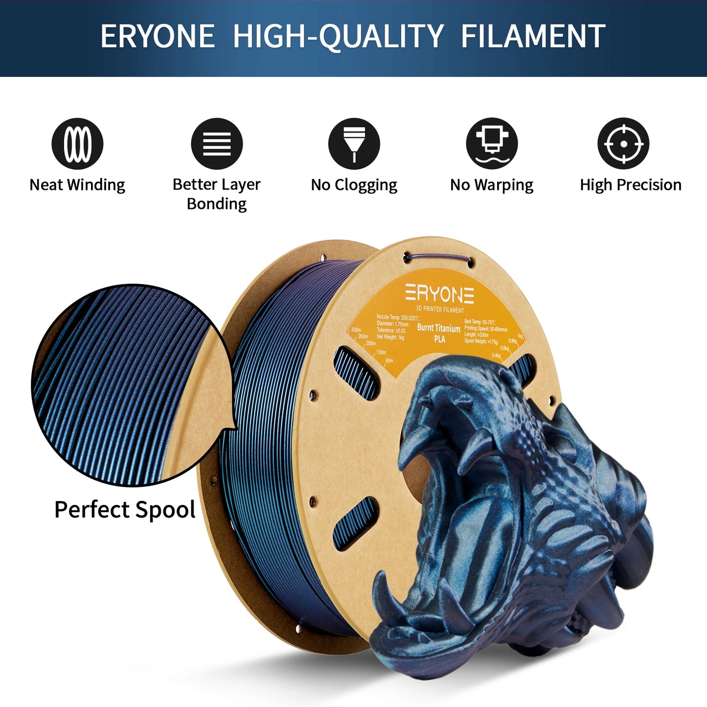 ERYONE Promotion PLA Burnt Titanium High Quality Filament 1KG 1.75mm ±0.03mm Filament For FDM 3D Printer Excellent Fluidity
