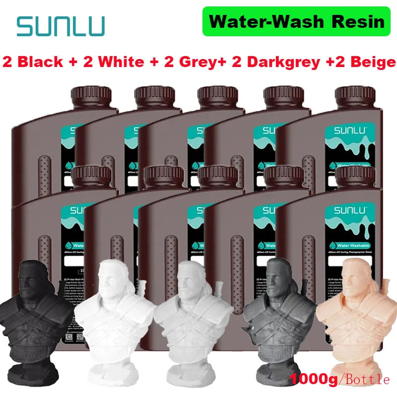 SUNLU 10KG Water Washable / Water Washable ABS Resin 1000G/Bottle 405nm Rapid UV-Curing Photopolymer Resin For LCD 3D Print