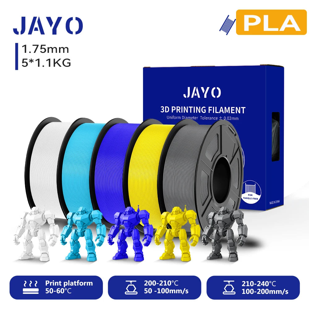 JAYO 3D PLA Filament 1.75mm +/-0.02mm PLA 3d Printer Filament  For Bambu FDM 3D Printer Neatly Wound 3D Printing Materials