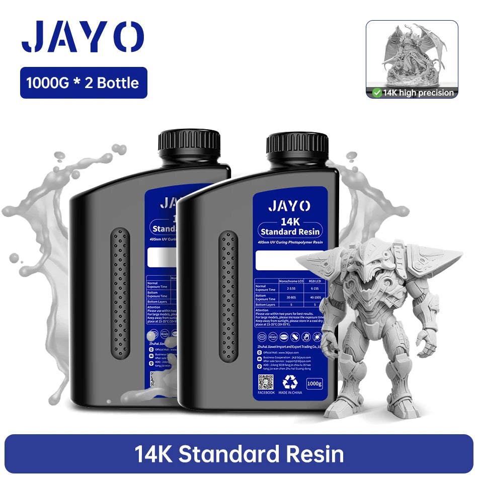 JAYO Standard/Toughness/Plant-based/Like-ABS Resin 2KG 3D Photopolymer UV Curing Resin High Precision 3D Printing Material