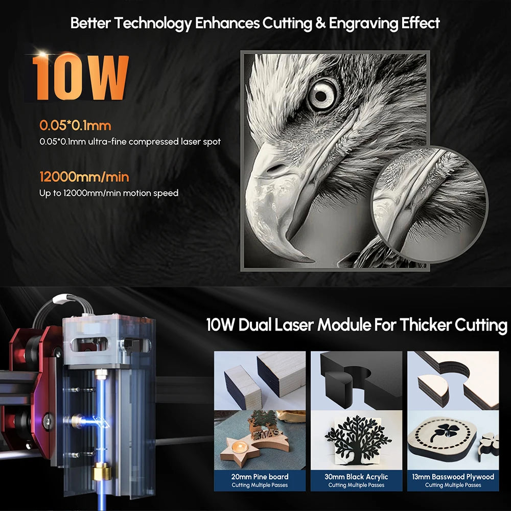 Algolaser 90W Table 40*43cm CNC Laser Cutter Engraver 3.5” Touch Scree Phone&WiF Metal Wood CNC Lase Cutting Engraving Machine