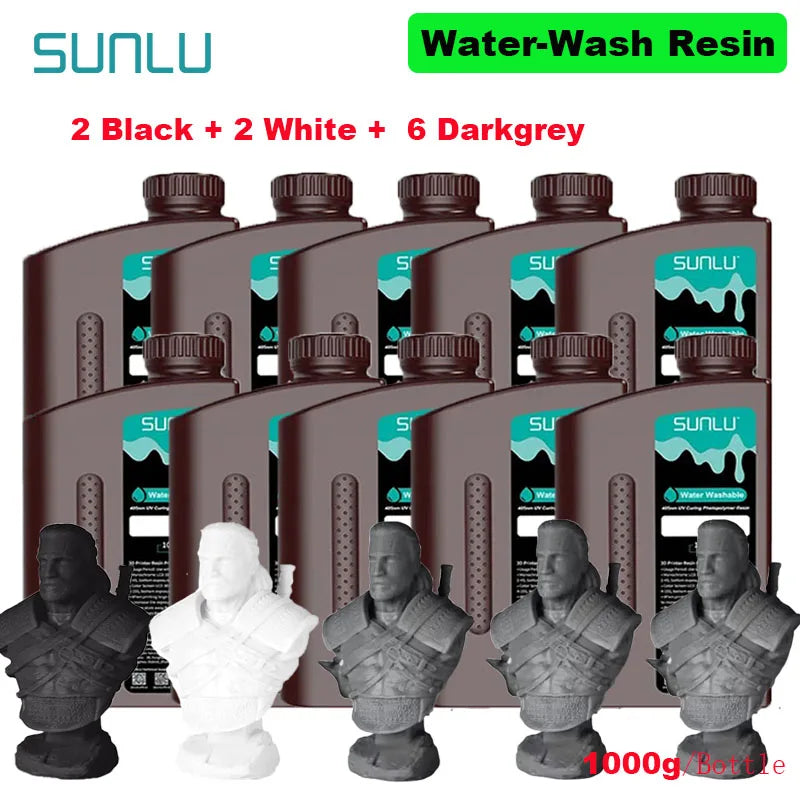 SUNLU 10KG Water Washable / Water Washable ABS Resin 1000G/Bottle 405nm Rapid UV-Curing Photopolymer Resin For LCD 3D Print