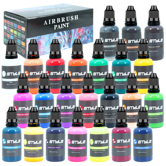 24Colors/Set Airbrush Paint Set, Opaque & Brilliant Acrylic Paint, 1fl Oz, Water Based, Ready To Spray, For Artists and Beginners