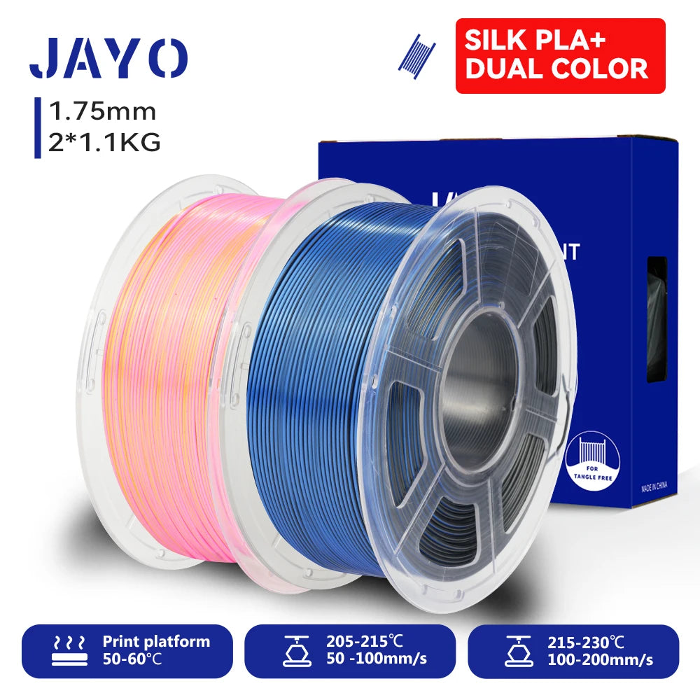 JAYO 3D SILK PLA+ Printer Filament 1.75mm+/-0.02mm  2Rolls SILK 3D Printer Filament Neatly Wound & No bubbles PLA for 3D Printer