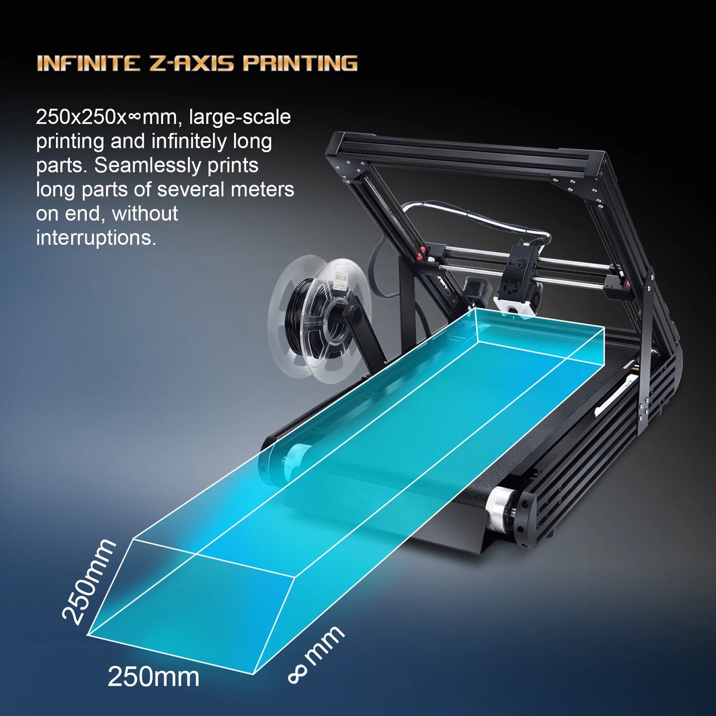 3D-Printer IdeaFormer IR3 V2 Infinite Z-Axis Steel Conveyor Belt 250×250×∞ mm With Extended Tray Klipper Firmware Auto Leveling