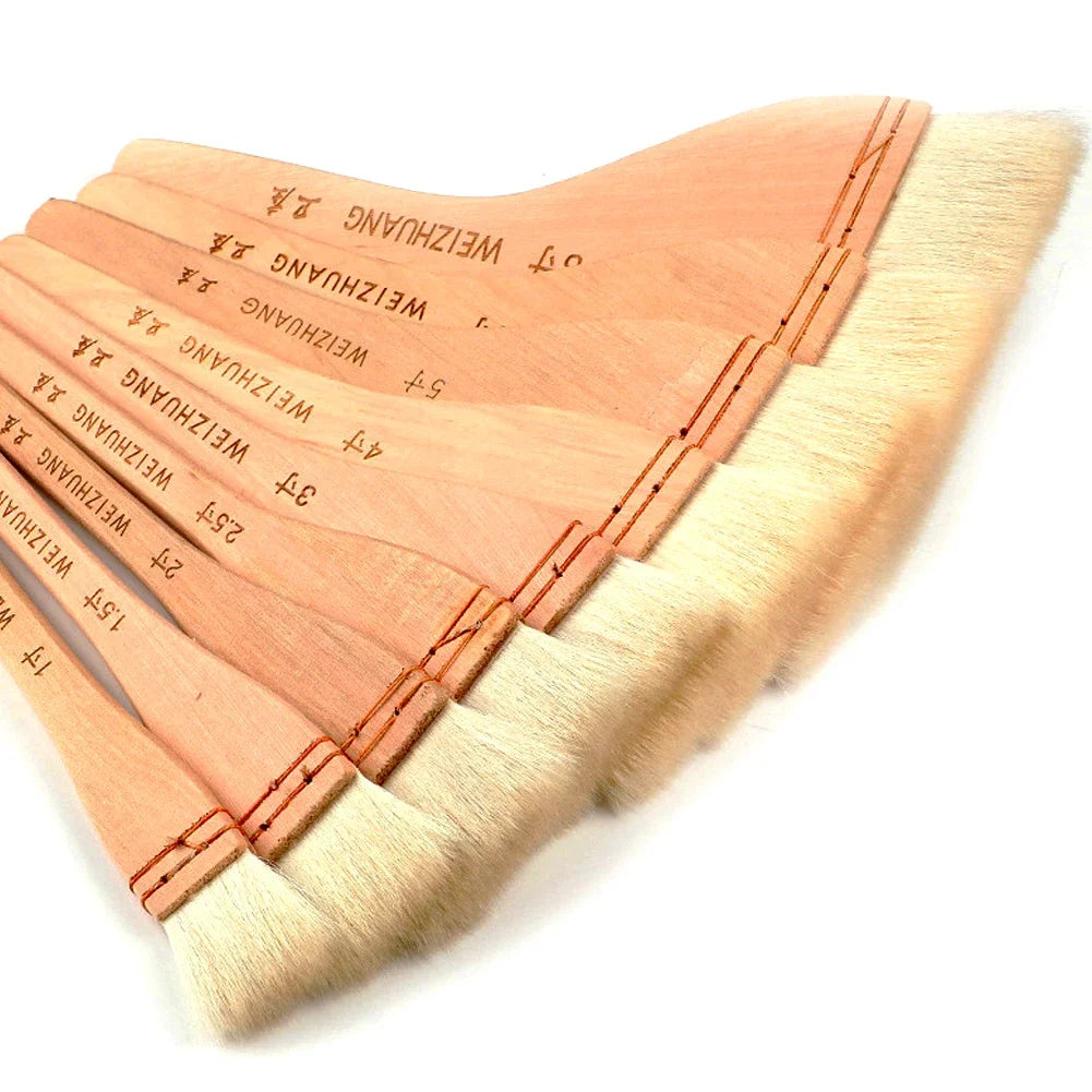 Wooden Handle Goat Hair Paint Brushes Smooth Sanding for Wall 10 Sizes Watercolor, Acrylic, Oil Painting Art Supplies